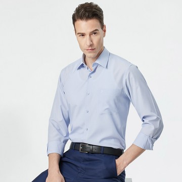 Pierre Cardin 男襯衫 吸濕排汗功能防皺免燙舒適清爽小細格紋長袖襯衫_藍色(93854-31)