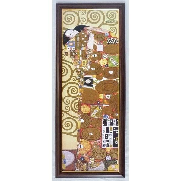 ヨーロッパ製アートポスター クリムト作 「抱擁」額装品 金ラメ仕上 35X100cm 新品