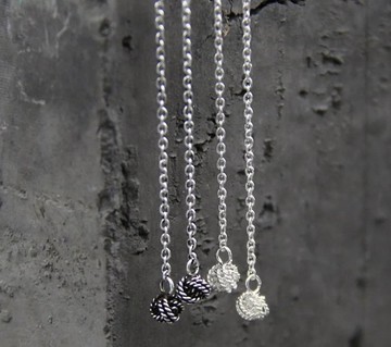 925 純銀 手工編織絨球流蘇耳環 長鍊耳線