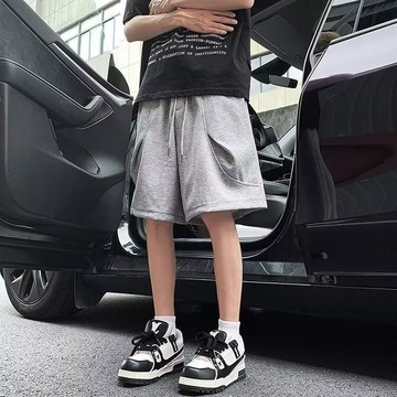 美式重磅廓形休閑短褲男 夏季潮牌青年基礎簡約寬松百搭五分運動褲男 短褲男 沙灘褲大尺碼短褲 純色短褲運動休閑透氣吸汗短褲