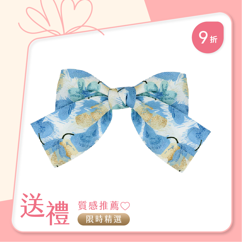 L. ERICKSON 花卉印花蝴蝶結髮夾〈淺海藍〉