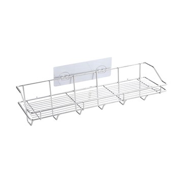 不鏽鋼直款掛勾置物架 免釘免鑽 牢固耐用 防水防潮 承重力強 方便收納  40.5 x 12.5 x 10.5cm  全銀色  1個