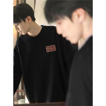 港風簡約百搭日系cityboy圓領衛衣男秋冬加絨寬松潮牌上衣ins外套