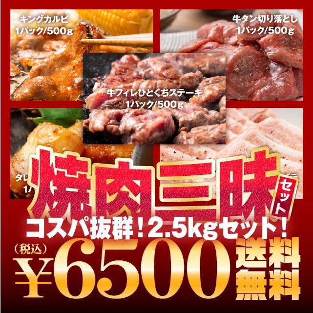 肉 焼肉 三昧セット 計2.5kg 肉福袋 bbq 冷凍 食品 牛ヒレひとくち500g キングカルビ500g 訳あり牛タン切落し500g 焼肉用豚バラ肉500g 牛ホルモン500g