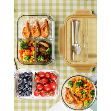嘉樂扣圓形玻璃保鮮盒食品級冰箱密封碗帶蓋微波爐加熱上班族飯盒