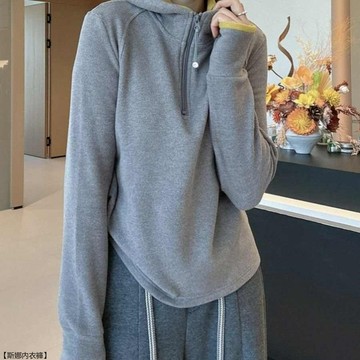 歐貨大碼雙面德絨拉鍊連帽上衣女秋冬季寬鬆長袖保暖帽衫