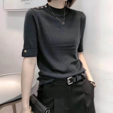 半高領針織衫女春秋2025新款歐貨小衫爆款純色修身t恤打底衫上衣