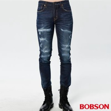 BOBSON 男款低腰有機棉補丁直筒褲(1832-52)