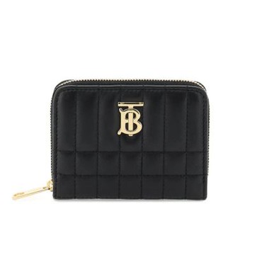 BURBERRY Lola TB 小羊皮 縫線設計 ㄇ形拉鍊 皮夾 卡夾 零錢包 黑色 金色