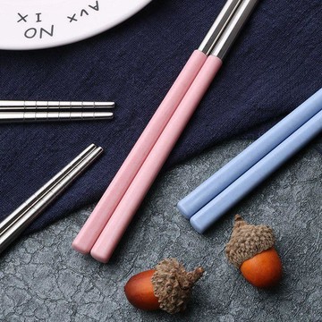 【兔子】小麥秸稈304不鏽鋼筷子家套裝環保防滑防生鏽防黴不掉色八雙裝免運