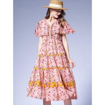 高端大碼女裝夏季新款胖仙女度假長裙微胖mm顯瘦遮肚子A版連衣裙