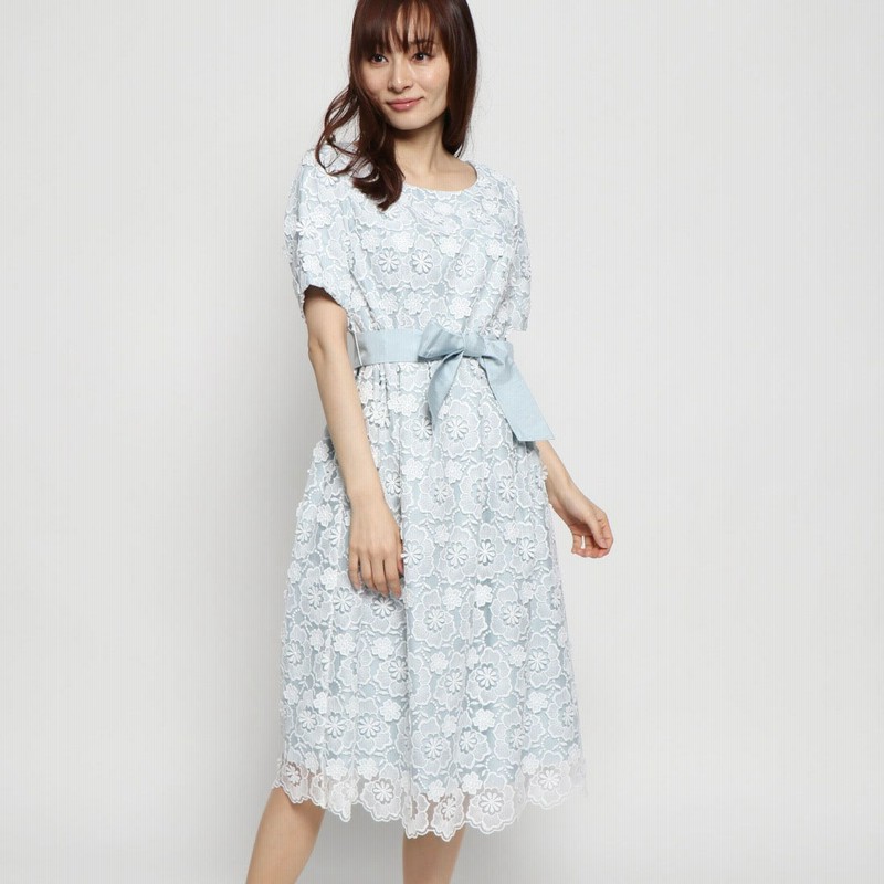 ジュネビビアン Genet Vivien 花柄刺繍 半そでワンピース ミントグリーン 通販 Lineポイント最大1 0 Get Lineショッピング