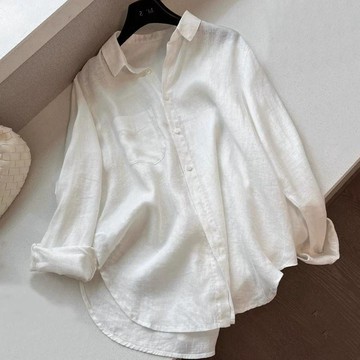 【臺灣出貨】 長袖襯衫女 夏季白色襯衫女夏季薄款寬鬆顯瘦防曬上衣多巴胺寬鬆顯瘦襯衣超仙 4WH MA
