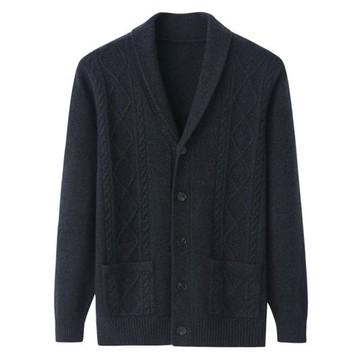 絨喆羊絨衫男士加厚針織衫開衫外套和尚領休閑系扣毛衫毛衣K1343