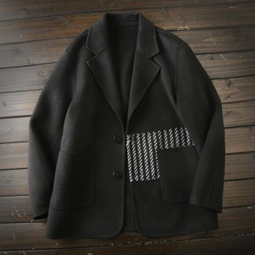 意式高奢 綿羊毛雙面呢 高端男士復古休閑西服短款風衣翻領外套春