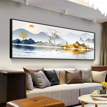 免運 開立發票  裝飾畫 掛畫 裝飾畫 掛畫 客廳裝飾畫大氣橫版山水畫新中式沙發背景墻畫整幅掛畫輕奢晶瓷畫特惠/工廠現貨 特價出 M1123
