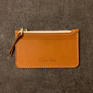 【客製】皮革零錢包 卡夾 極簡白拉鍊款 客製化禮物 刻字