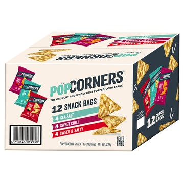 POPCORNERS 爆米花脆片組合箱  鹹甜28g*4包+海鹽28g*4包+甜辣28g*4包  1盒