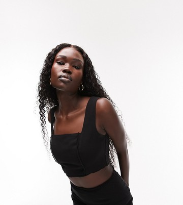 Topshop Tall co-ord linen square neck bralet in black-White