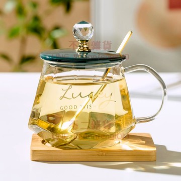 耐熱玻璃杯子馬克杯家用辦公室帶把茶水杯牛奶咖啡杯帶蓋勺【不二雜貨】
