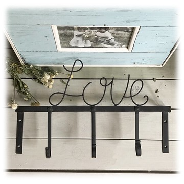 鐵質復古做舊英文“LOVE”掛鉤 墻飾 懷舊風格1入