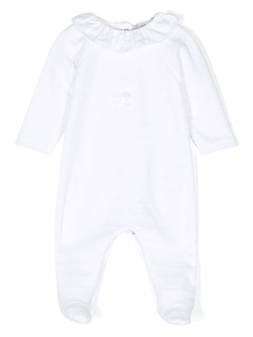 Patachou - bear motif frill collar cotton babygrow - kids - Cotton/Polyester - 3 - White