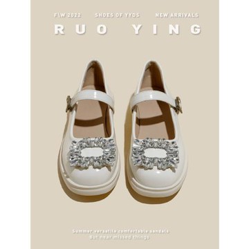 一字扣春秋季水鉆瑪麗珍小皮鞋