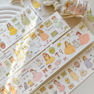 蝴蝶結少女與貓  鹽系輕復古可愛 PET 和紙膠帶