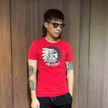 美國百分百【全新真品】American Eagle T恤 AE 短袖 T-shirt 老鷹 印地安酋長 紅色 F257