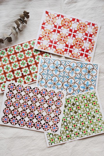Silver-Yang 手繪明信片|| 馬來西亞。花磚系列 Majolica Tiles
