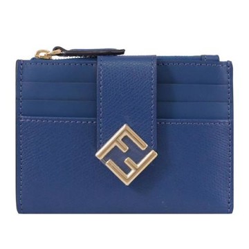 FENDI 8M0507 FF Diamonds 金屬LOGO拉鍊零錢卡包.海軍藍