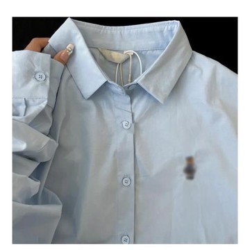 純棉藍色刺繡襯衫女裝2025年學院風韓版寬松襯衣洋氣上衣春秋外套