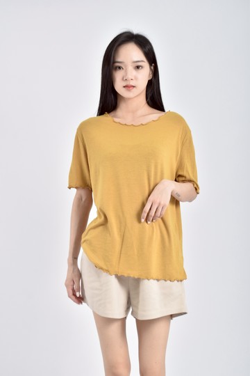 加購優惠(L) 荷葉邊黃色短袖上衣