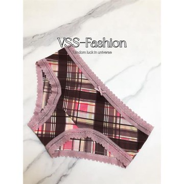 美拉德色系復古咖色格子 PINK牛奶冰絲三角無痕性感女士內褲純棉