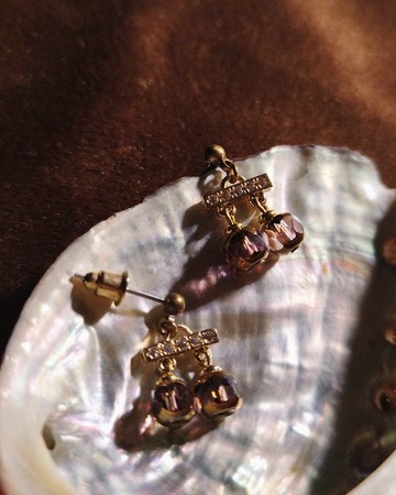 雙珠鋯石短耳環 -  絳紫【限量】