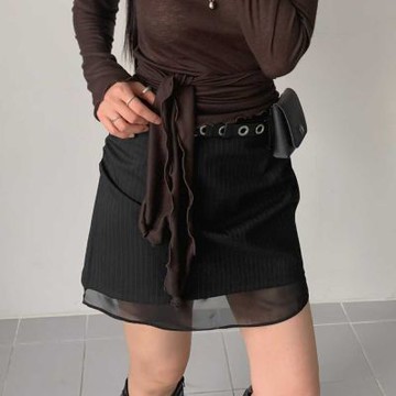 正韓短裙 高腰薄紗短裙ROS1092-創翊韓都