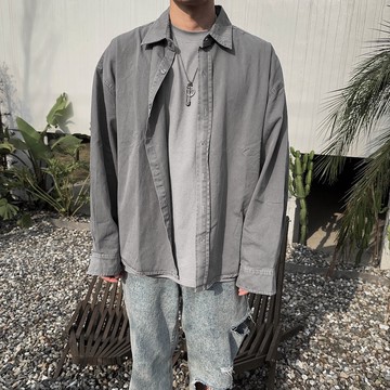 【AMERO】男裝 女裝 水洗長袖襯衫 寬大版型 落肩 情侶裝