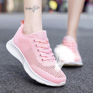 夏季鏤空女鞋學生跑步鞋網面透氣平底單鞋休閑運動鞋輕便軟底百搭