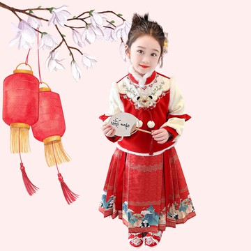 love, charlotte - 旗袍領可愛熊貓圖騰馬面裙拜年套裝-加厚鋪棉上衣