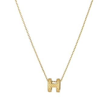 宏雲Hongyun-QJ-歐美復古交叉菱格紋h字母吊墜項鍊輕奢百搭鎖骨鏈 鈦鋼鍍18k金