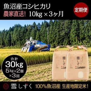 定期便！魚沼産コシヒカリ毎月10kg×3回