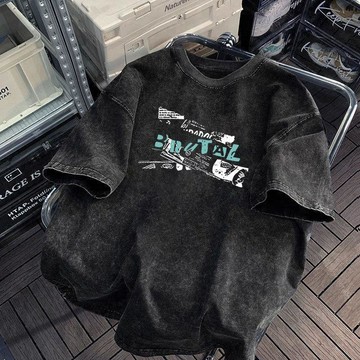 現貨！多圖案可選！做舊水洗印花短袖上衣 韓系寬鬆 Oversize 不透光高品質 夏季新款男 T 水洗做舊復古印花 短袖