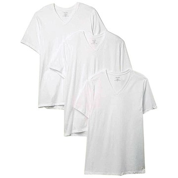 Calvin Klein 男棉質彈性V領T衫3件裝(白色)