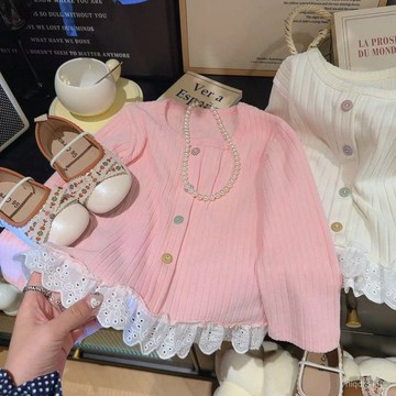 臺灣出貨 女童蕾絲花邊長袖T恤 女童打底衫 保暖上衣女孩 女童長袖T恤 中大童百搭上衣 洋氣時尚女童上衣 兒童 長袖上衣
