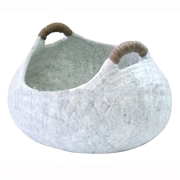 MARUSHIN 丸真 手工製羊毛氈收納袋/貓窩 (有握柄) 100%羊毛 (天然紐西蘭羊毛)  L ( 直徑40 x 高30cm )  米白