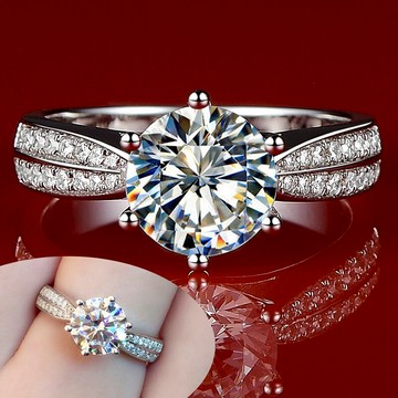 正品1-23克拉莫桑石鉆戒求婚訂婚鉆戒星光六爪群鑲莫桑石戒指女戒