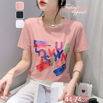 圓領字母刷染印花拚色上衣(3色) M-3XL【253154X】【現+預】☆流行前線☆