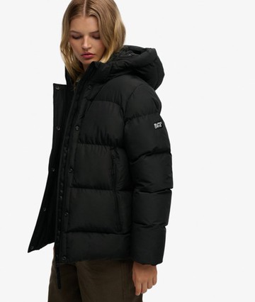 Superdry Women's Hooded Mid Length Sports Puffer Jacket Black Size: 10