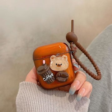 焦糖色卡通立體小熊airpods pro第二代耳機套適用蘋果AirPods3代無線藍牙耳機保護套1/2代防摔硅膠軟殼四代
