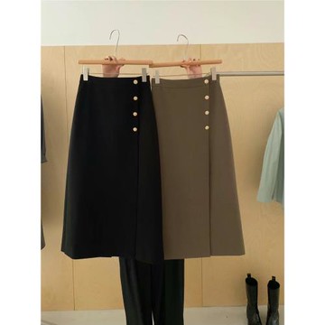 WANNA OUR小眾設計單排扣半身裙2025秋裝新款收腰中長裙女2398218